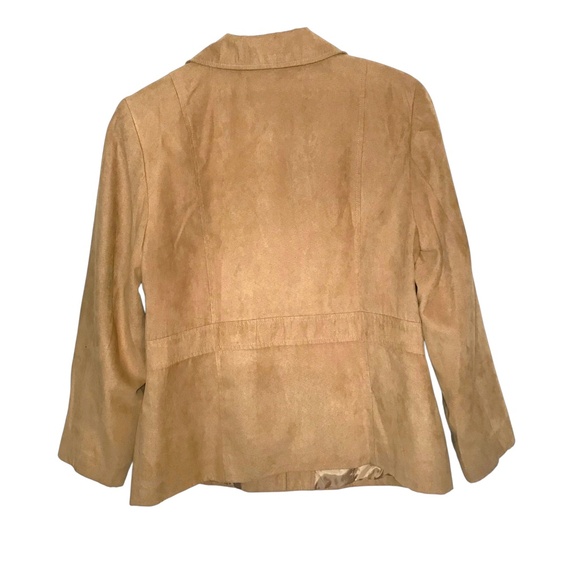 Lindor Women’s Tan Faux Suede Jacket/Button- Front Collared Blazer 14 - Picture 2 of 10